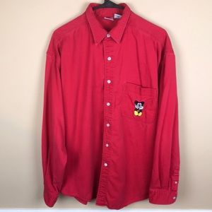 Vintage The Disney Catalog Men’s Mickey Mouse Embroidered Red Button-Up Shirt